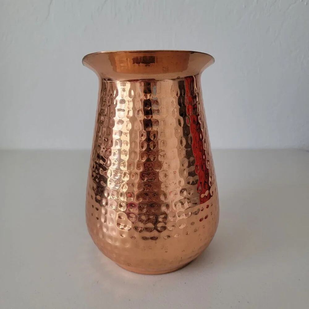 Traditional Indian Copper Pitcher Hammered Jug Handcrafted Pure Metal - Picture 4 of 10